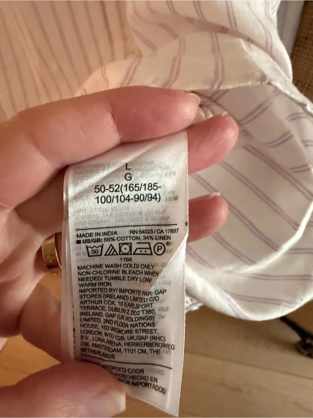 Banana Republic White Shirt with Beige Pinstripes